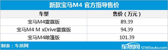 新款宝马M4正式上市 售价89.39-101.39万元
